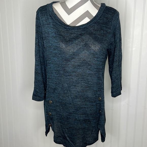 New Teal Side Button Scoop Neck Sweater Top Size Large - Picture 1 of 11